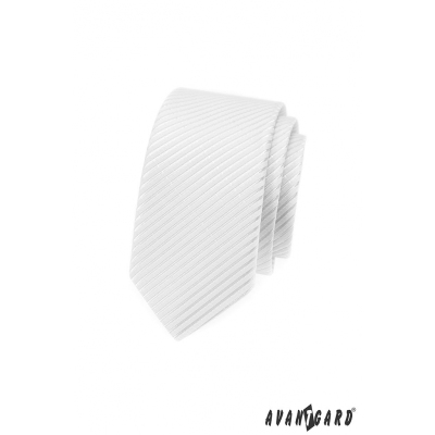 Weiße, schmale Krawatte mit glänzenden Streifen