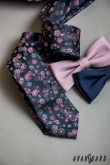 Blaue schmale Krawatte mit rosa Muster - Breite 6 cm
