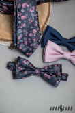 Blaue schmale Krawatte mit rosa Muster - Breite 6 cm